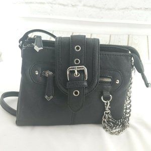 Aldo Womens Black Faux Leather Buckle Flap Folded Crossbody Handbag Purse